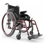 Motion Composites Helio A7 in Burgundy with matching Air Grip handrims, front three quarter view