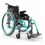 Motion Composites Helio A7 in Caribbean Blue with matching Air Grip handrims, front three quarter view