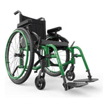 Motion Composites Helio A6 in Monster Green with matching Air Grip handrims, front three quarter view