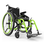 Motion Composites Helio A6 in Acid Green with matching Air Grip handrims, front three quarter view