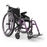 Motion Composites Helio A6 in Plum Purple with matching Air Grip handrims, front three quarter view