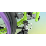 Motion Composites Helio Kids A caster housing and footrest hanger, close up