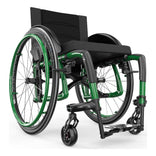 Motion Composites Veloce in Monster Green with matching Air Grip handrims, front three quarter view