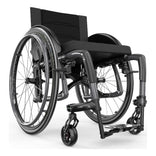 Motion Composites Veloce in Charcoal with matching Air Grip handrims, front three quarter view