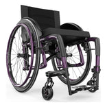 Motion Composites Veloce in Plum Purple with matching Air Grip handrims, front three quarter view