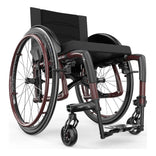Motion Composites Veloce in Black Cherry with matching Air Grip handrims, front three quarter view