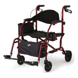 Medline Excel Translator rollator and transport chair in red with swing-away footrests