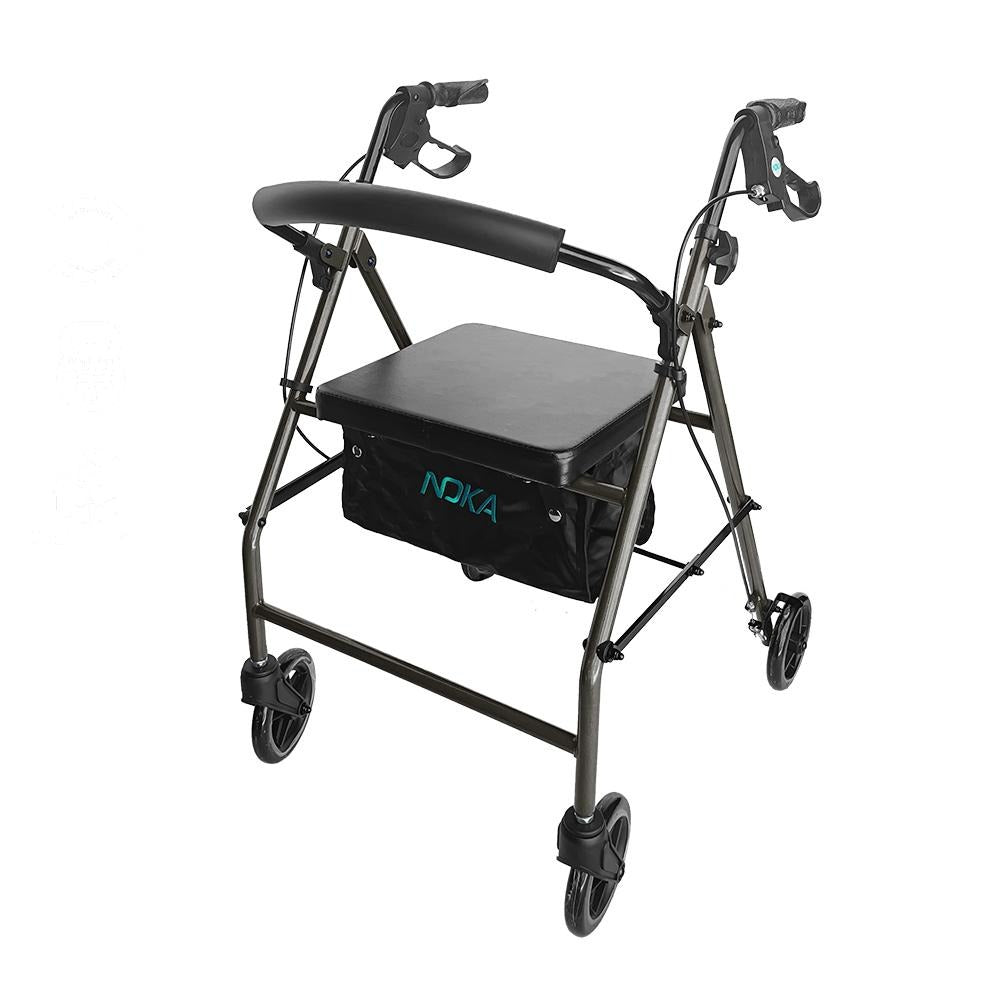 NOKA Classic Steel 006 rollator in grey, three-quarter view