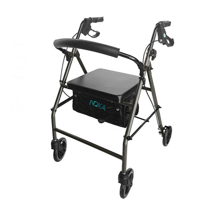 NOKA Classic Steel 006 rollator in grey, three-quarter view