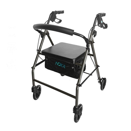 NOKA Classic Steel 006 rollator in grey, three-quarter view