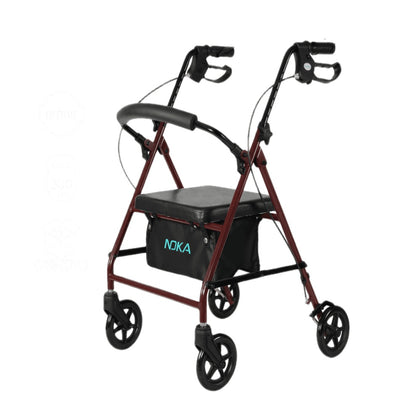NOKA Classic Steel 006RD petite rollator in red, three-quarter view