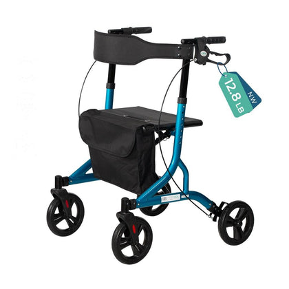 NOKA OmniX 012 rollator in Caribbean Blue, three-quarter view