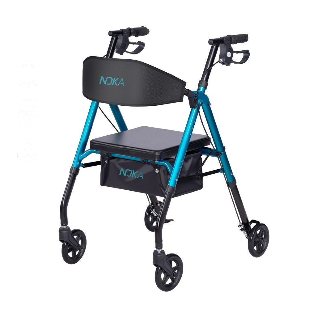 NOKA RollaGo 033 rollator in Caribbean Blue, three-quarter view