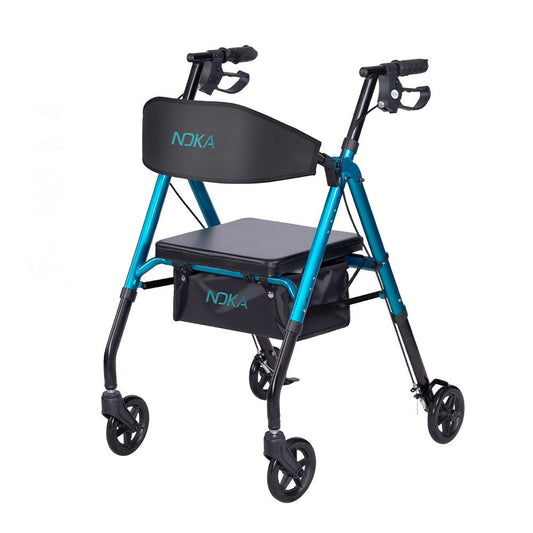 NOKA RollaGo 033 rollator in Caribbean Blue, three-quarter view