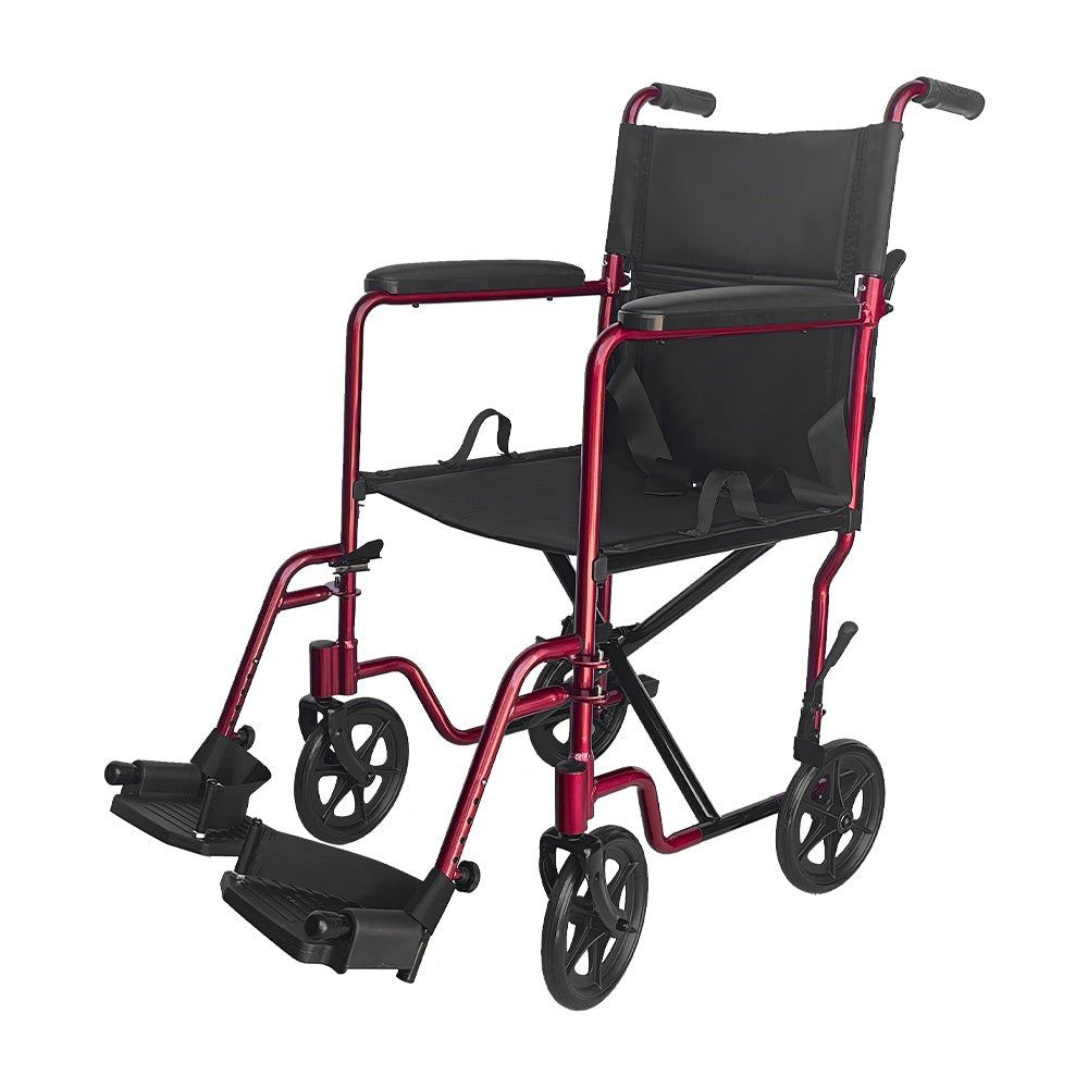 NOKA 5014 lightweight aluminum transport chair in red, three-quarter view