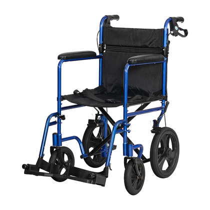 NOKA 5015 lightweight transport chair in blue, three-quarter view