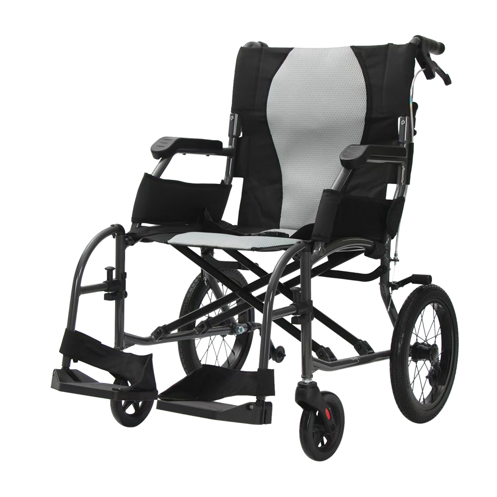 NOKA TravelerLite 5018 transport chair in black, three-quarter view