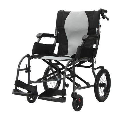 NOKA TravelerLite 5018 transport chair in black, three-quarter view