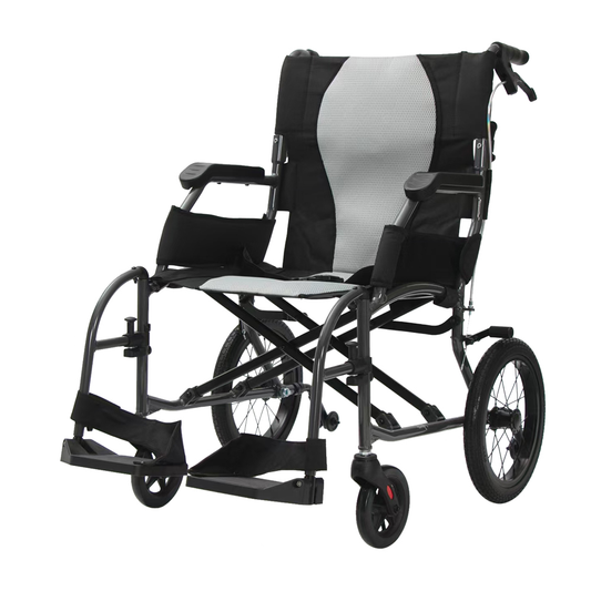 NOKA TravelerLite 5018 transport chair in black, three-quarter view