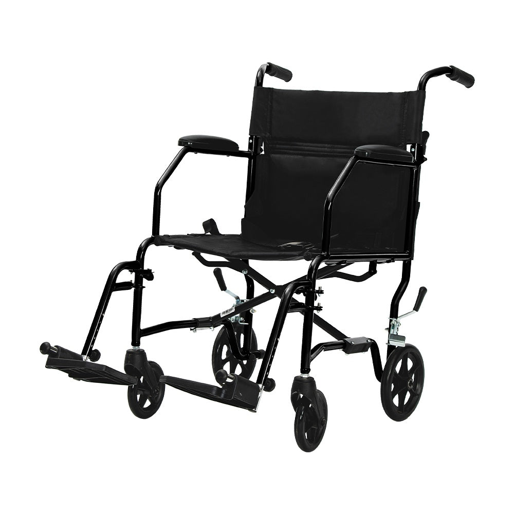 NOKA 5023 lightweight transport chair in black, three-quarter view