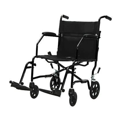 NOKA 5023 lightweight transport chair in black, three-quarter view