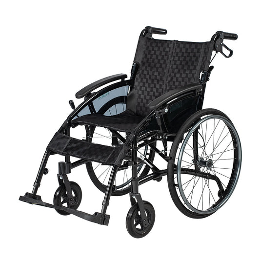 NOKA Axera 5017 lightweight wheelchair in black, three-quarter view