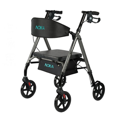 NOKA RollaGo E033 rollator in grey, three-quarter view