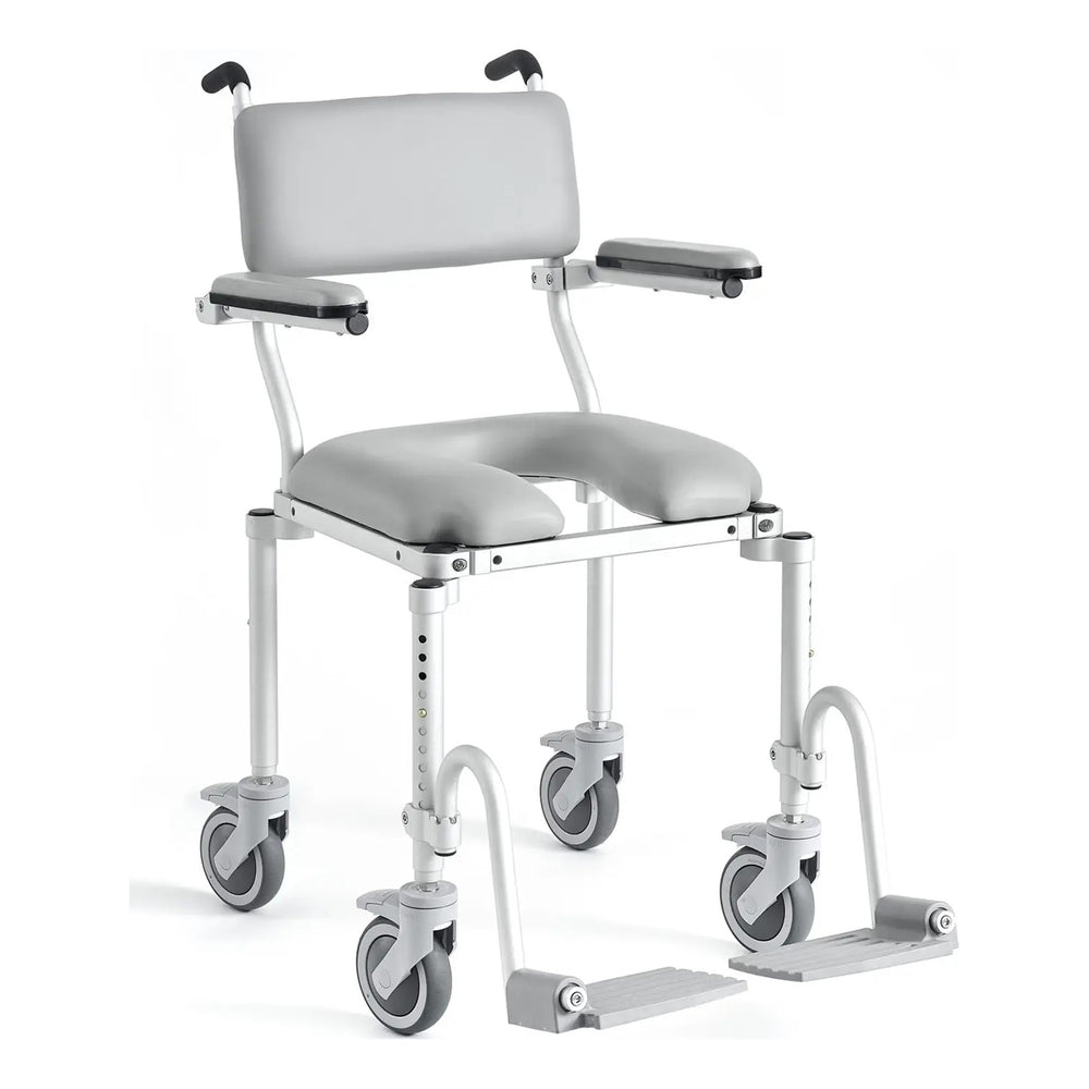 Nuprodx MC4000 mobile shower commode chair on four casters