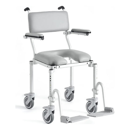 Nuprodx MC4000 mobile shower commode chair on four casters