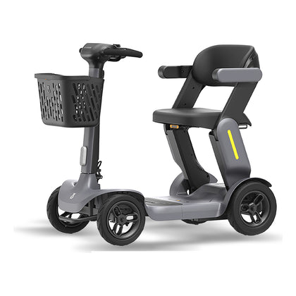 Paiseec S3 folding 4-wheel mobility scooter in gray, with the front basket