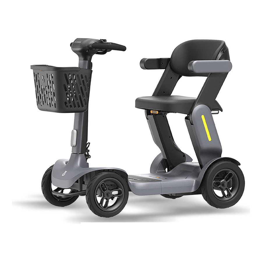 Paiseec S3 folding 4-wheel mobility scooter in gray, with the front basket