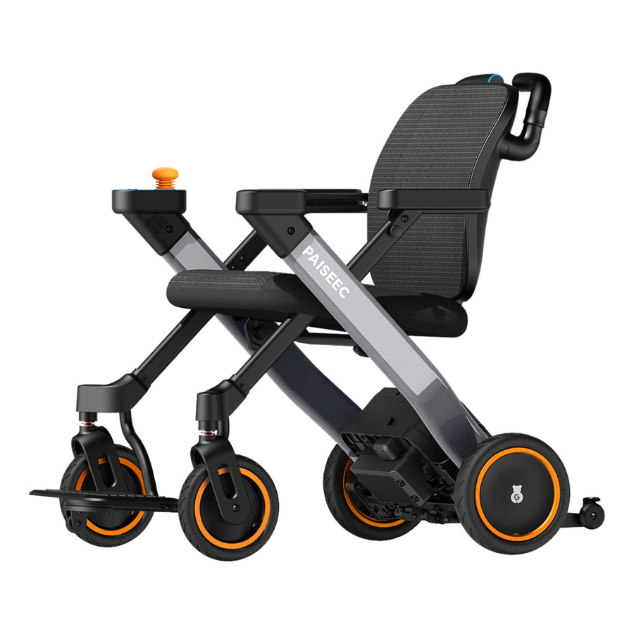 Paiseec W3 3-in-1 electric wheelchair in gray, from the side