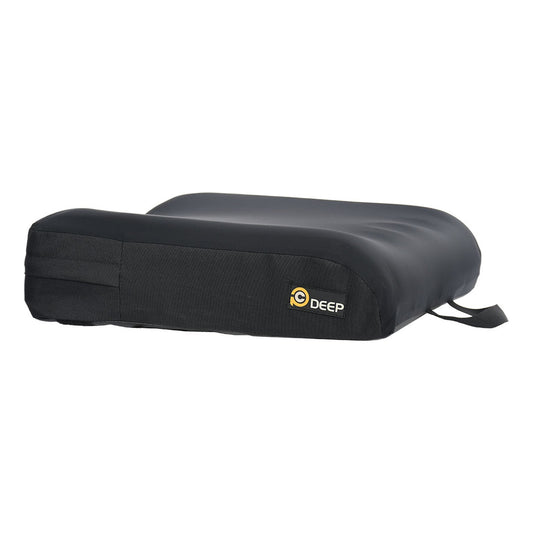 Merits PC Deep wheelchair cushion in its cover, three-quarter view