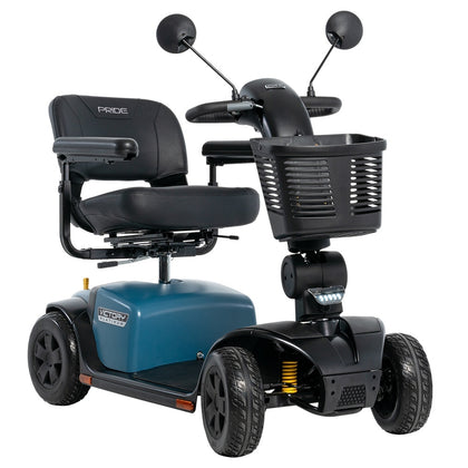 Pride Victory Platinum 4-wheel mobility scooter in Iceberg Blue, right-facing three-quarter front view