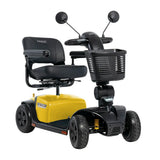 Pride Victory Platinum 4-wheel mobility scooter in Chell-o yellow, right-facing three-quarter front view