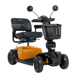 Pride Victory Platinum 4-wheel mobility scooter in Tangerine, right-facing three-quarter front view