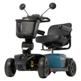 Pride Victory Platinum mobility scooter in Iceberg Blue, left-facing three-quarter front view