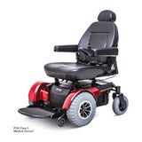 Pride Jazzy 1450 bariatric power wheelchair in Candy Apple Red, three quarter view from the left