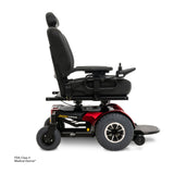 Pride Jazzy 1450 in Candy Apple Red fitted with the optional high-back seat and headrest, side profile from the right