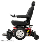 Pride Jazzy 600 ES power wheelchair in Cardinal Red, side profile from the left