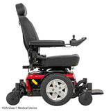 Pride Jazzy 600 ES power wheelchair in Cardinal Red, side profile from the right