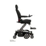 Pride Jazzy Air 2 power wheelchair in Onyx Black, side profile from the right