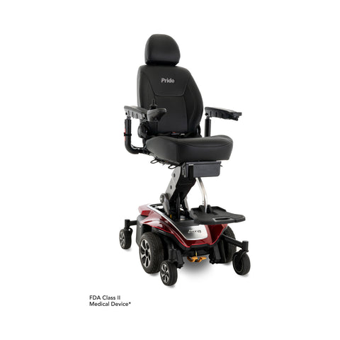 Pride Jazzy Air 2 power wheelchair in Ruby Red, three quarter view from the right
