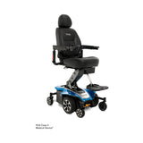 Pride Jazzy Air 2 power wheelchair in Sapphire Blue, three quarter view from the right