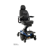 Pride Jazzy Air 2 power wheelchair in Tanzanite Blue, three quarter view from the right