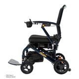 Pride Jazzy Carbon 27 power wheelchair in Night Sky, profile view from the left