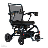 Pride Jazzy Carbon 27 power wheelchair in Night Sky, three-quarter view from the right