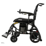 Pride Jazzy Carbon 27X power wheelchair in Black, profile view from the left