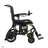 Pride Jazzy Carbon 27X power wheelchair in Black, profile view from the right