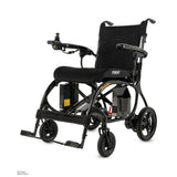 Pride Jazzy Carbon 27X power wheelchair in Black, three-quarter view from the left